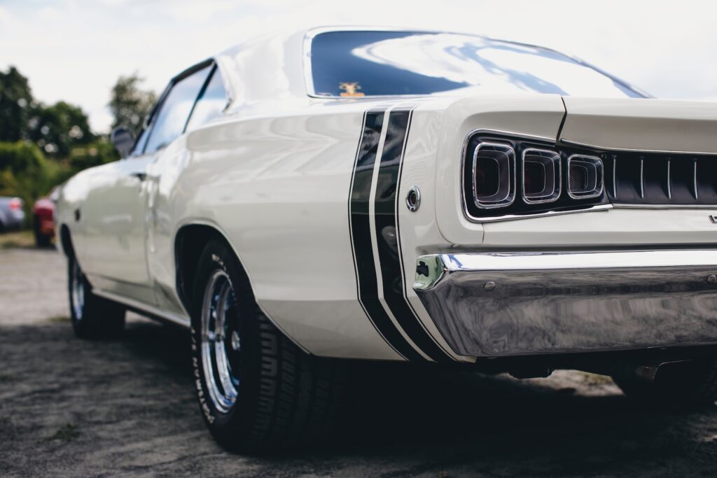 a white car parked on a road