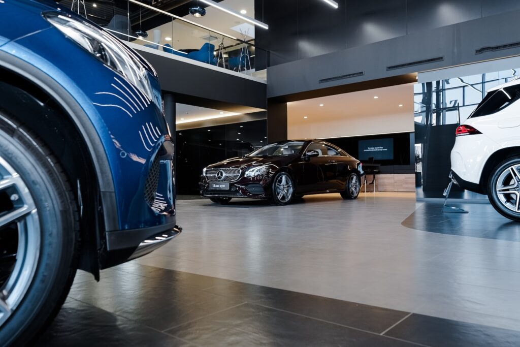 black and blue car in a building