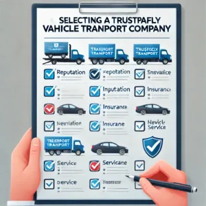 A checklist of criteria for selecting a trustworthy vehicle transport company, including reputation, insurance, and customer service.