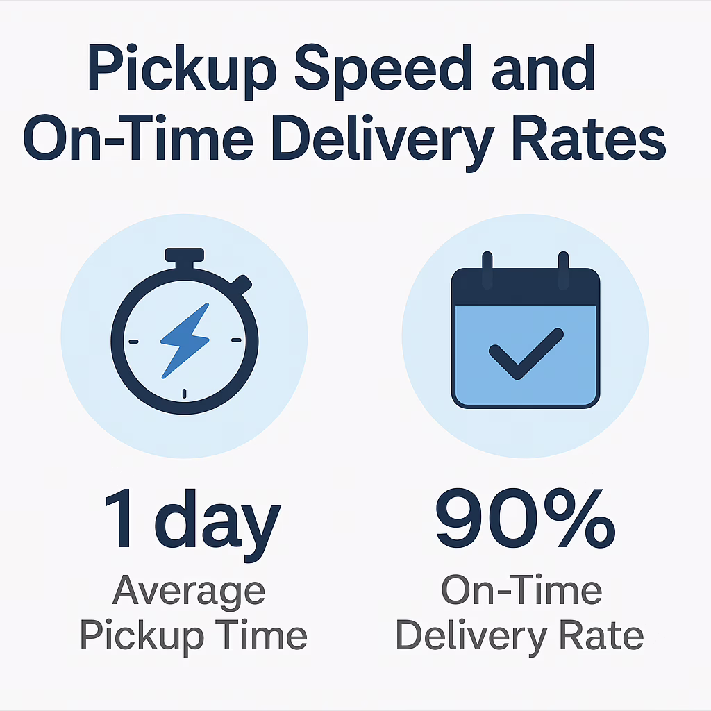Navi Auto Transport infographic: 1 day pickup, 90% on-time delivery.