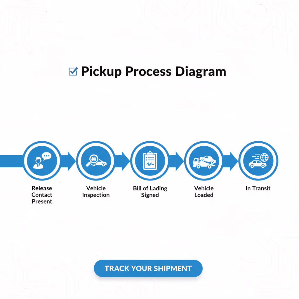 Release Contact Present → Vehicle Inspection → Bill of Lading Signed → Vehicle Loaded → In Transit